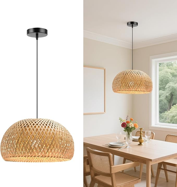 Bamboo Pendant Light, 11.02 inch One-Light Boho Basket Handmade Woven Pendant Lighting, Boho Bamb... | Amazon (US)