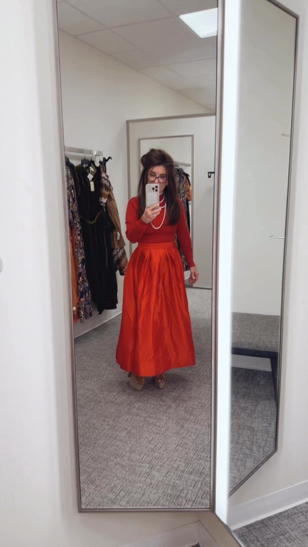 The cutest under $100 Pharm Rio Tara skirt that will be ideal for any holiday party. It comes in six different colors today. I’m wearing the red.
If it’s true to size I the black one but once you click on the link, the red ones going to appear

#LTKSaleAlert #LTKParties #LTKFindsUnder100