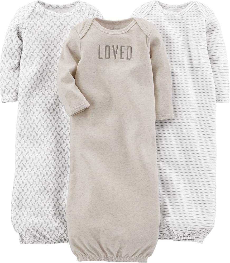 Simple Joys by Carter's Unisex Babies' Neutral Cotton Sleeper Gown, Pack of 3 | Amazon (US)