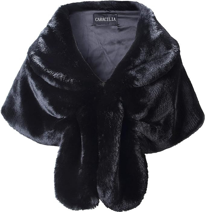 Caracilia Faux Fur Shawl Wrap Stole Shrug Winter Bridal Wedding Cover Up | Amazon (US)