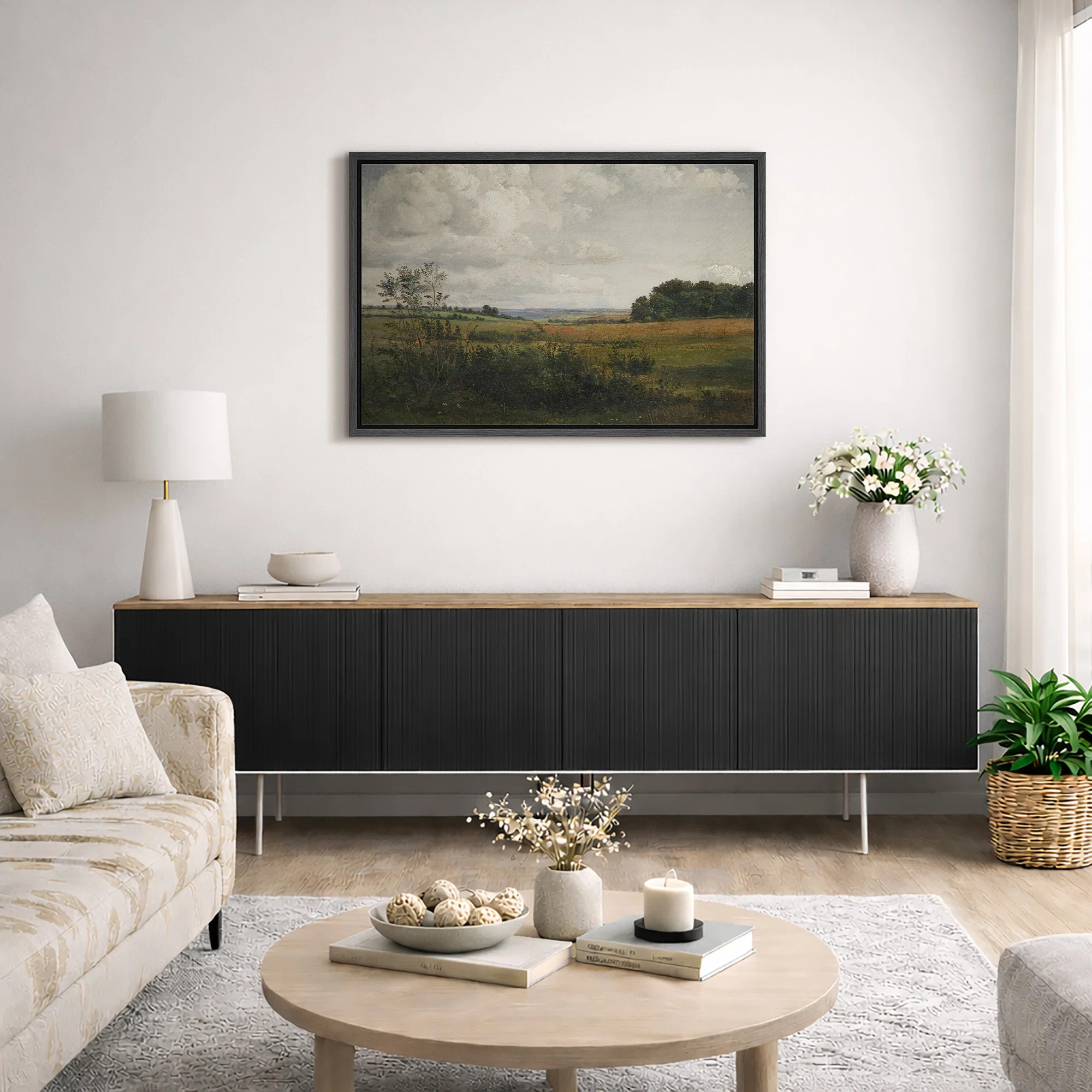 Vintage Rural Countryside Nature Landscape Modern Farmhouse Decor Framed Canvas Print Wall Art | Wayfair North America