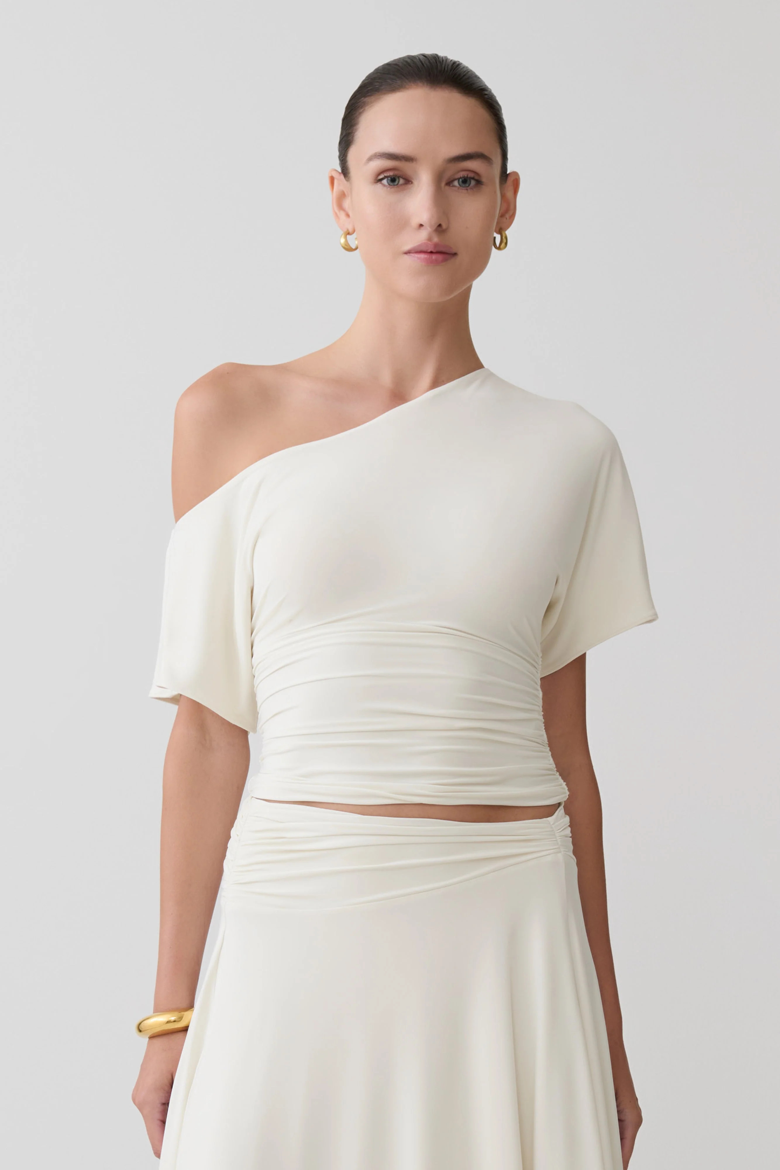 Luu Off Shoulder Slinky Top - Ivory | Meshki UK