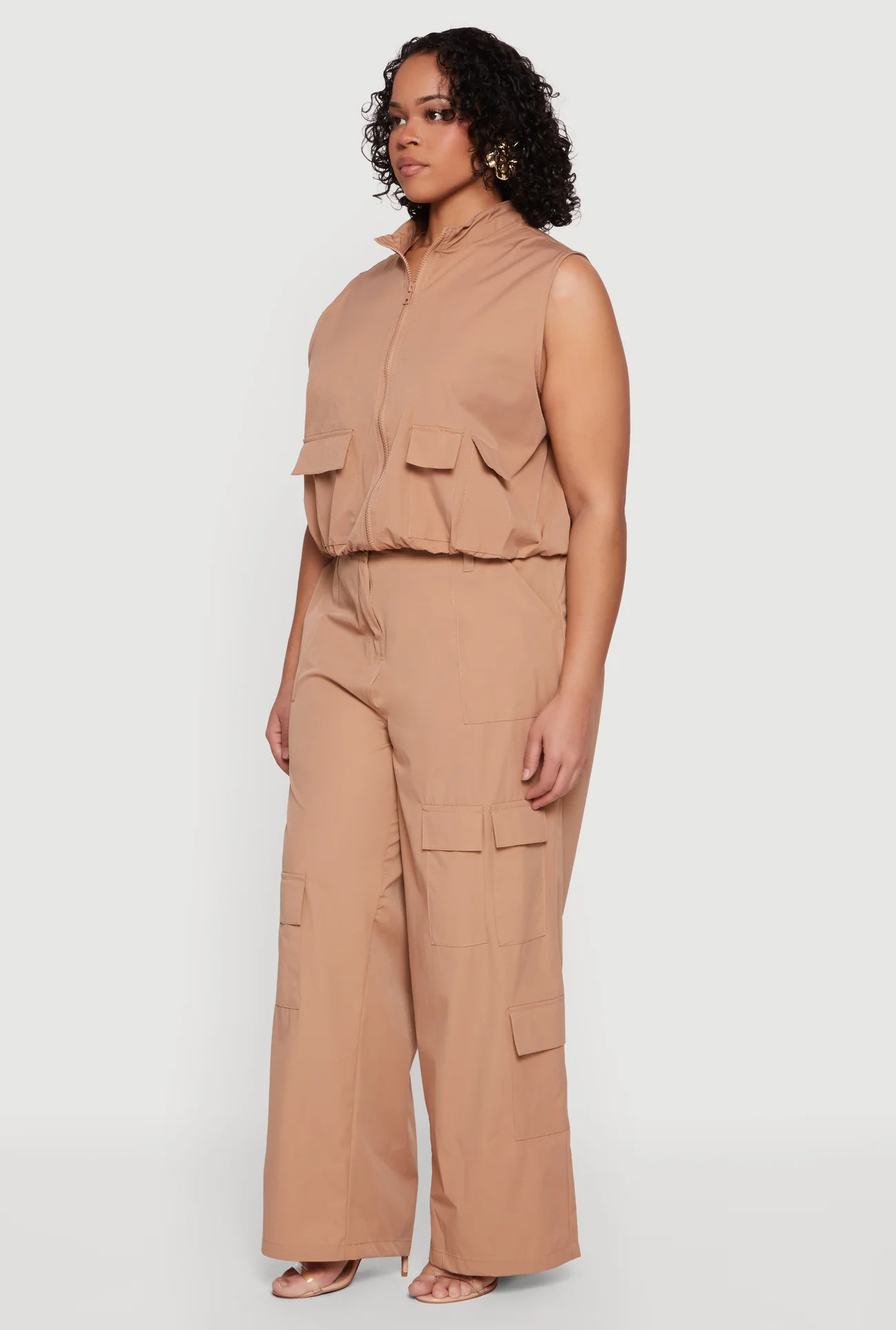 Plus Size Nylon High Waisted Wide Leg Utility Pants | Rainbow Shops