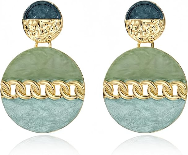 Blue Green Dangle Earrings for Women Trendy, 14K Gold Plated Surgical Hypoallergenic Steel Drop E... | Amazon (US)