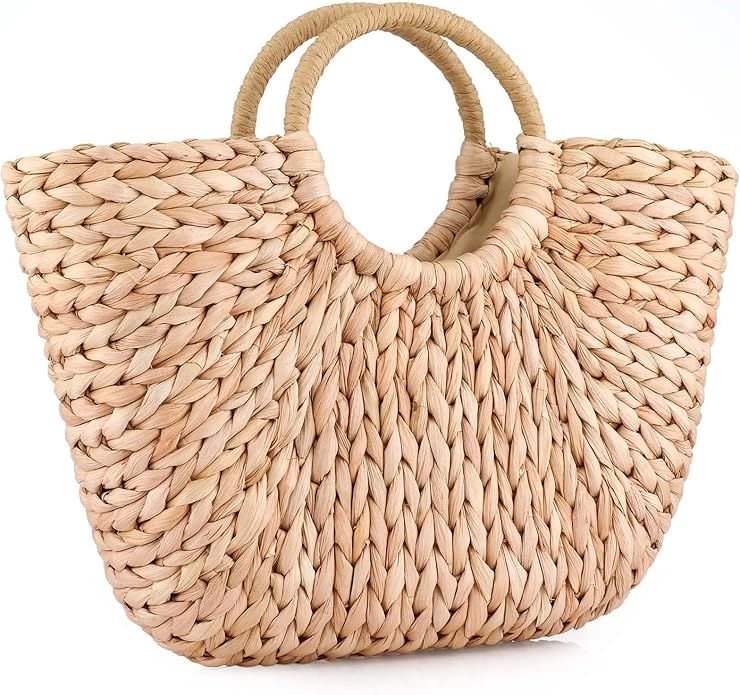 Summer Rattan Bag for Women Straw Hand-woven Top-handle Handbag Beach Sea Straw Rattan Tote Clutc... | Amazon (US)