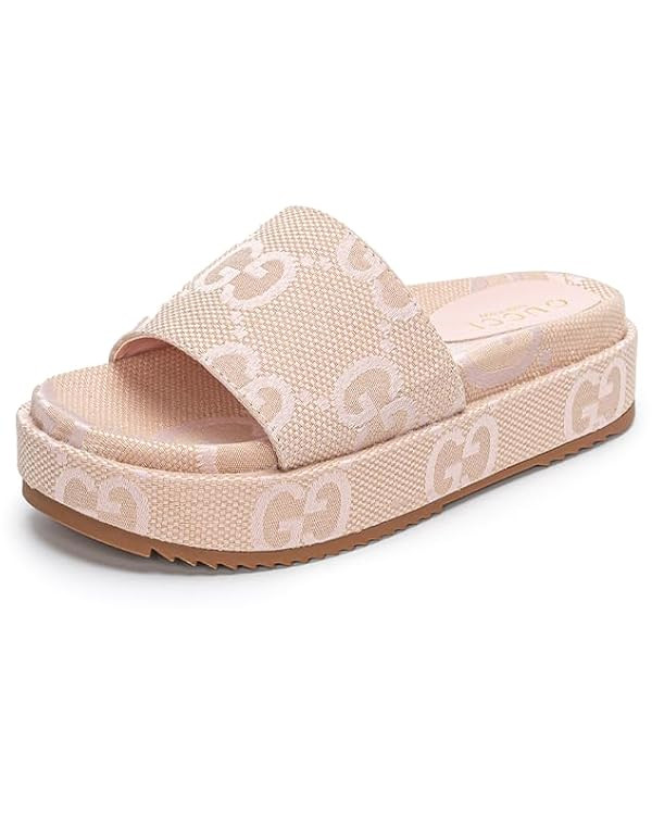 Women's Platform Slides Canvas Sandals Comfortable Open Toe Sandals for Summer Beach | Amazon (US)