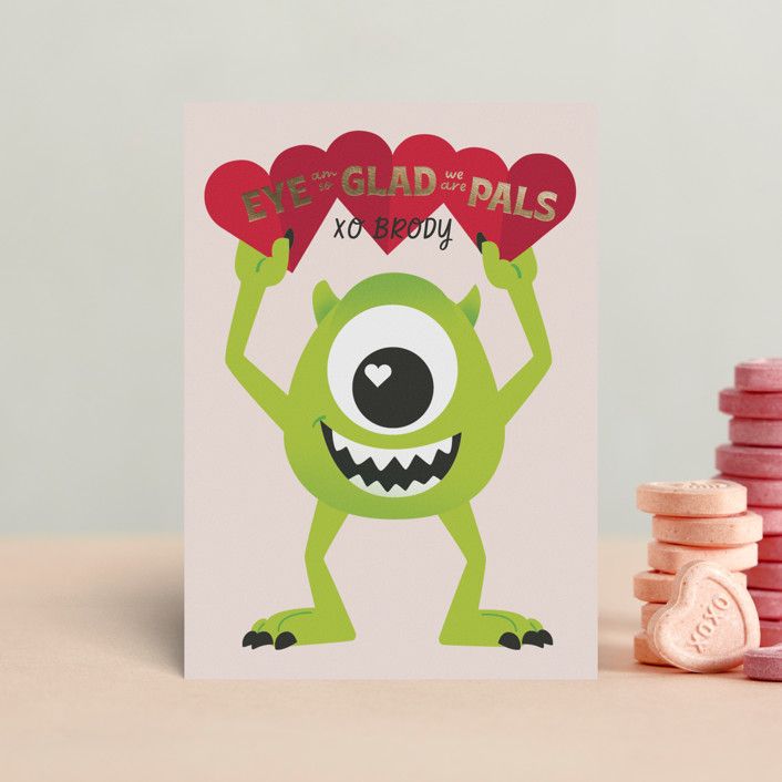"Disney and Pixar's Monster's Inc Pal" - Customizable Foil-pressed Classroom Valentine's Day Card... | Minted