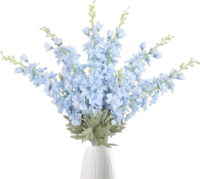 IPOPU 33.5 in Fake Flowers Delphinium Artificial Flowers Silk Flowers 6 PCS Light Blue Larkspur A... | Amazon (US)