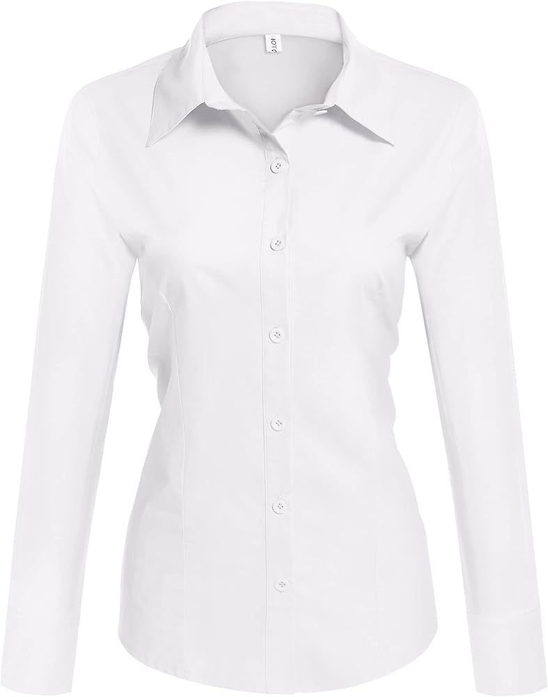 Hotouch Womens Cotton Basic Button Down Shirt Slim Fit Dress Shirts | Amazon (US)