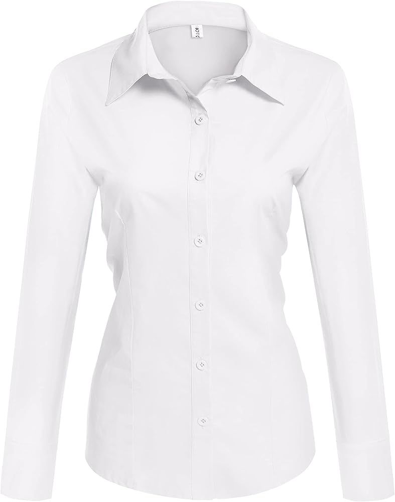 Hotouch Womens Cotton Basic Button Down Shirt Slim Fit Dress Shirts | Amazon (US)