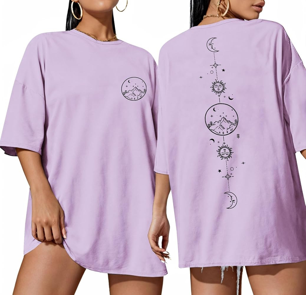 ADOREJOY Oversized Tshirts for Women Crewneck Summer Graphic Tees Short Sleeve Loose Basic Tops | Amazon (US)