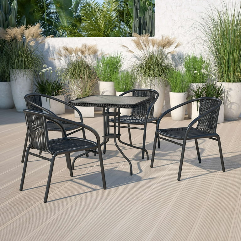 Flash Furniture 4 Pack Black Rattan Indoor-Outdoor Restaurant Stack Chair | Walmart (US)