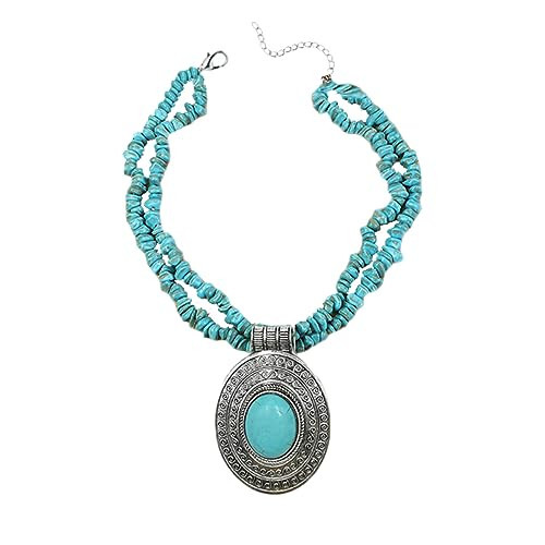 COLORFUL BLING Boho Imitation Turquoise Collar Bib Necklace Blue Stone Beads Strand Pendant Choker Necklaces for Women Bohemian Turquoise Jewelry-D oval big | Amazon (US)