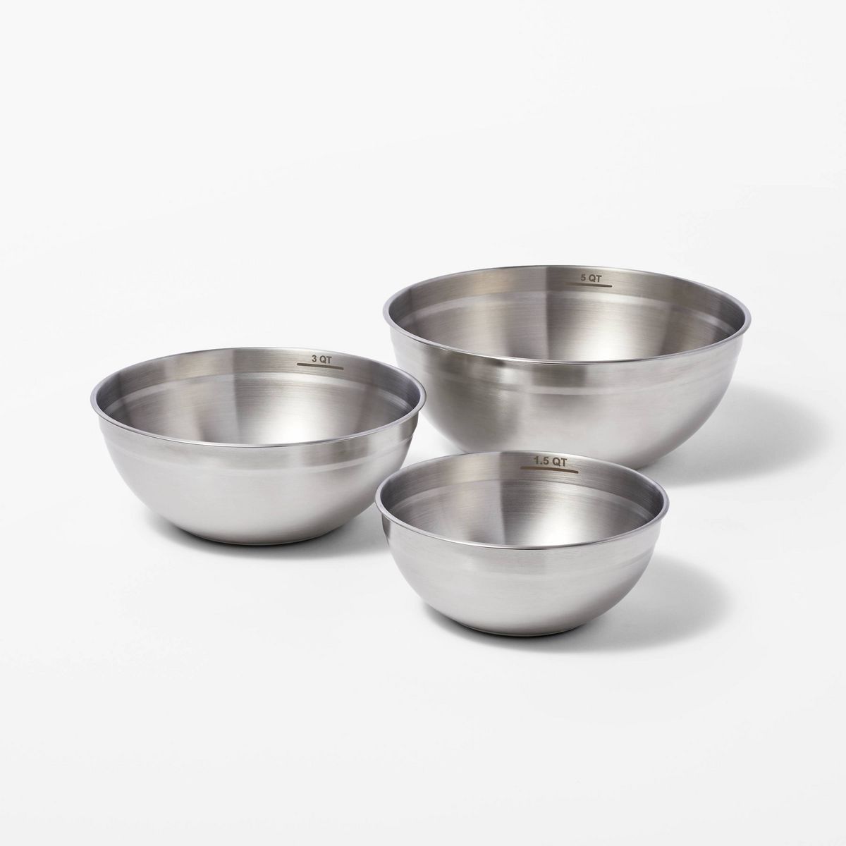 3pc (5qt, 3qt & 1.5qt) Stainless Steel Non-Slip Mixing Bowls (no lids) - Figmint™ | Target