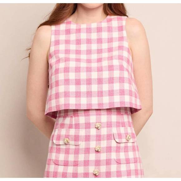 NEW CARA CARA debbie top in pink boucle grid | Poshmark