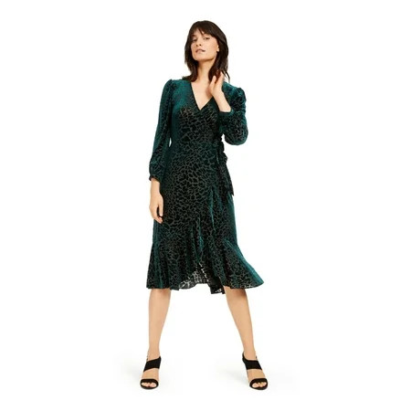 CALVIN KLEIN Womens Green Long Sleeve Wrap Dress Petites 4P | Walmart (US)