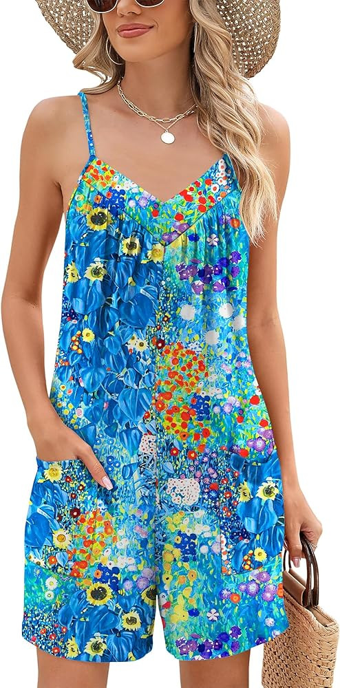 Rapbin Womens Summer Casual Sleeveless Rompers Spaghetti Strap Adjustable Loose Shorts Jumpsuit w... | Amazon (US)