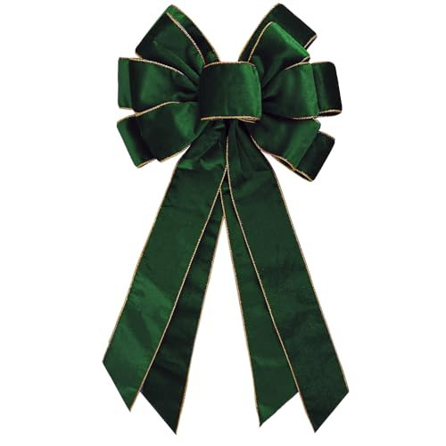 Vintage Green Wreath Bow - 20 * 11 Inch Golden Edged Velvet Tree Topper Ornament for Xmas, Winter, Home, Outdoor, Indoor, Party | Amazon (US)