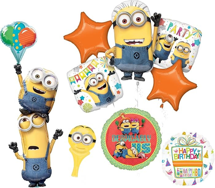 Anagram Descpicable Me Minions Stackers Birthday Party Supplies 9 pc Balloon Bouquet Decorations | Amazon (US)