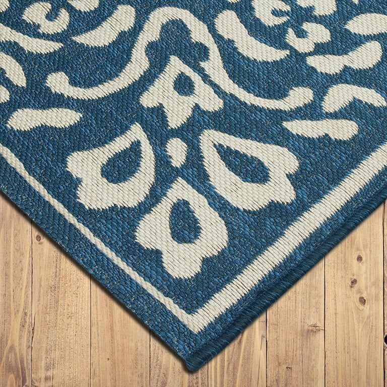 Mainstays Traditional Medallion 5' x 7' Outdoor Rug - Polypropylene/Polyester - Blue/Ivory | Walmart (US)