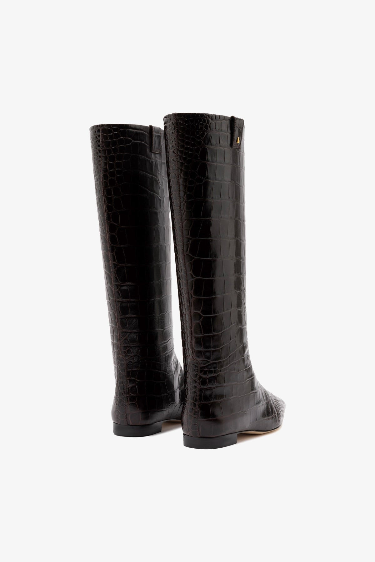 Alexis Flat Boot In Brown Croc Leather | Larroude