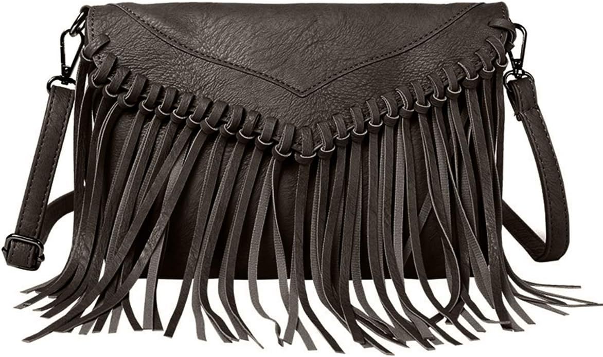 LUI SUI Women PU Leather Hobo Fringe Tassel Cross Body Bag Vintage Shoulder Handbag for Girls | Amazon (US)