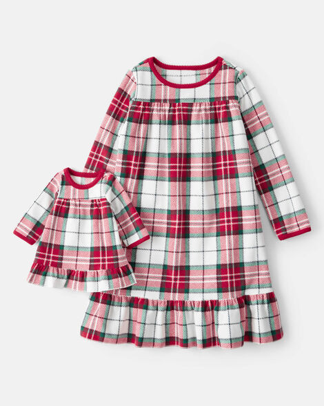 Girls Plaid Print Fleece 2-Piece Night Gown & & Matching Doll Gown - Red/White | Carter's Inc