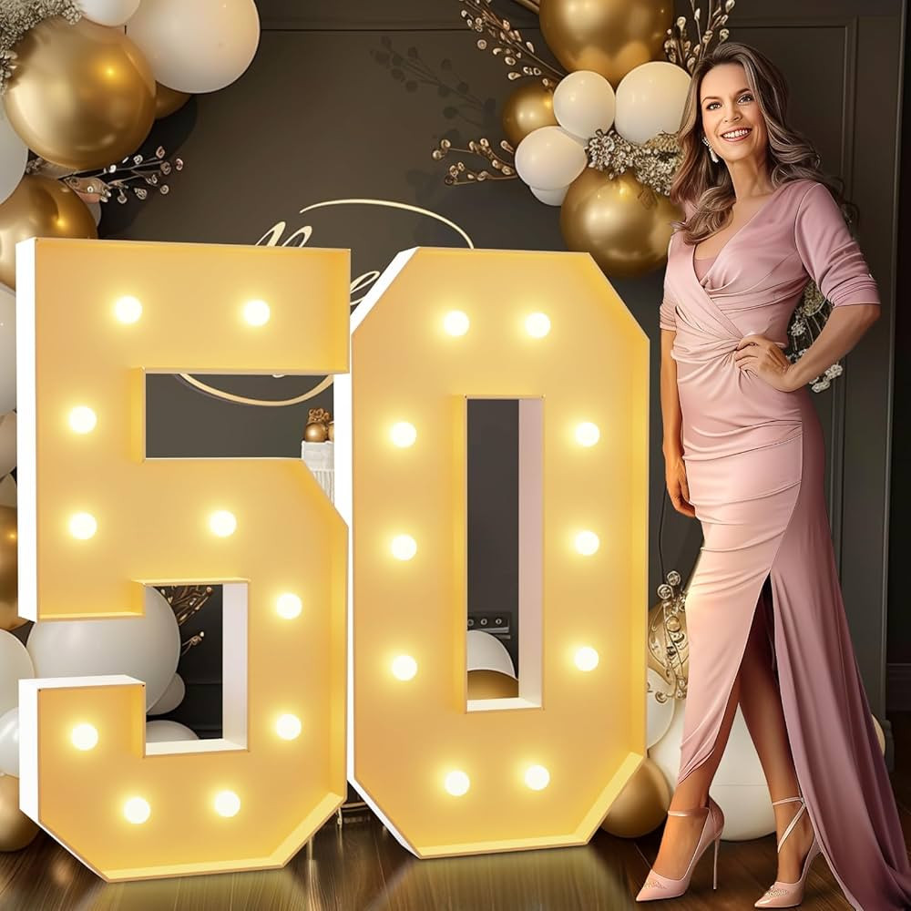 imprsv 4FT Light Up Numbers, Marquee Numbers 50th Birthday Decorations for Women Men, Large Light... | Amazon (US)
