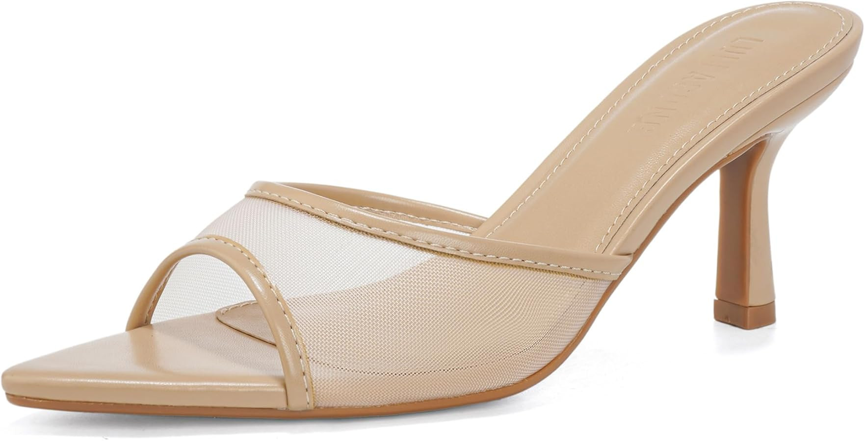 Women's Kitten Heels Open Pointed Toe Slip On Heels Mid Heeled Sandals for Women | Amazon (US)