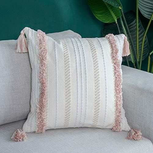 Amazon.com: blue page Boho Neutral Decorative Throw Pillow Covers, Cotton Woven Tufted Pillowcase... | Amazon (US)