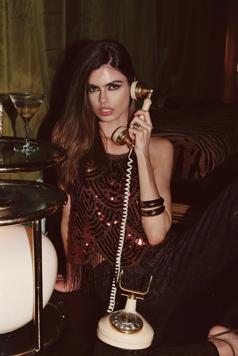 Cleo Espresso Beaded Halter Top | 12th Tribe