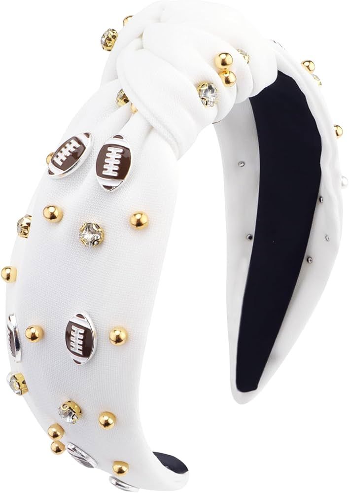 YARIEW Football Headband for Women Pearl Rhinestone Jeweled Knotted Headband Top Knot Headband fo... | Amazon (US)