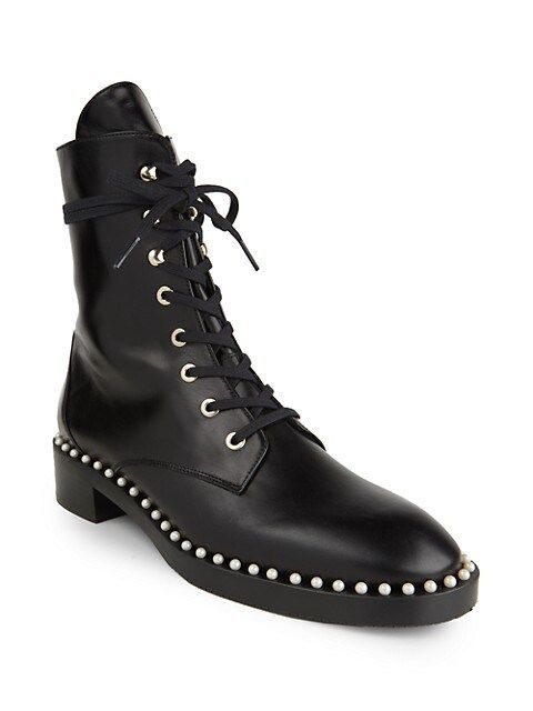 Sondra Faux Pearl-Embellished Leather Combat Boots | Saks Fifth Avenue