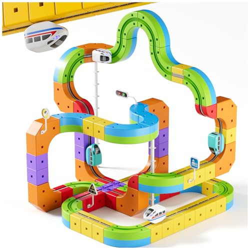 Upgrade Electric Train Set, 3D Infinity Track with Flexible Tracks for Kids, Cube Track Train- DIY Railroad Block Toys, STEM Gravity-Defying Motorized Trains Tracks for Boys Girls 3 4 5 6 7 8+ (88PCS) | Amazon (US)