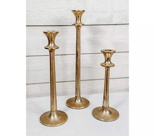 Make Your Selection: Simply Stunning Set of 3 Brass Taper Holders by Janine Graff | QVC