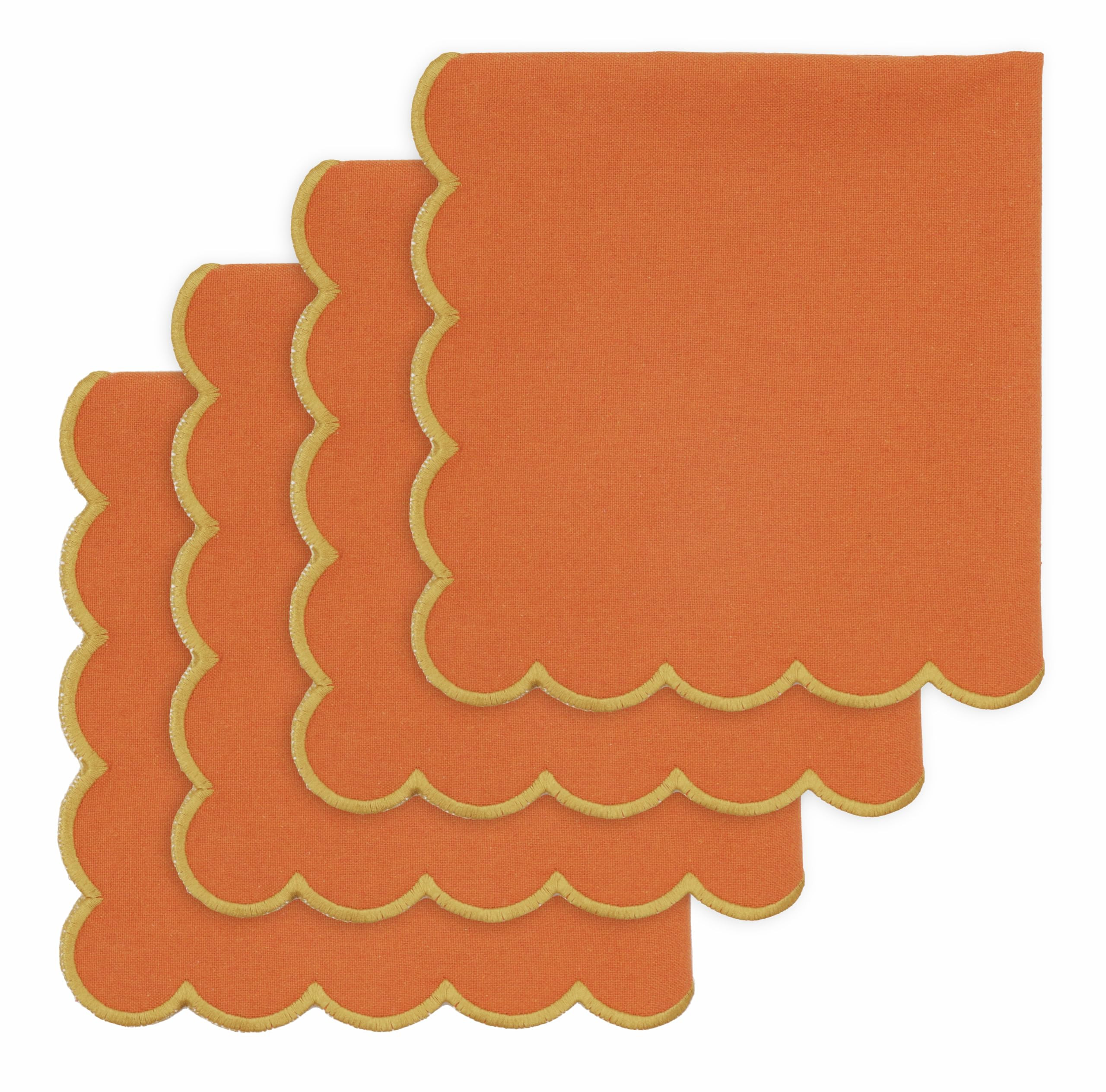 PurpleEssences Scalloped Embroidery Cloth Napkins Table Decor Fall Thanksgiving 100% Cotton Set of 4-18 x 18 inch - Orange - Edges - Golden Yellow | Amazon (US)