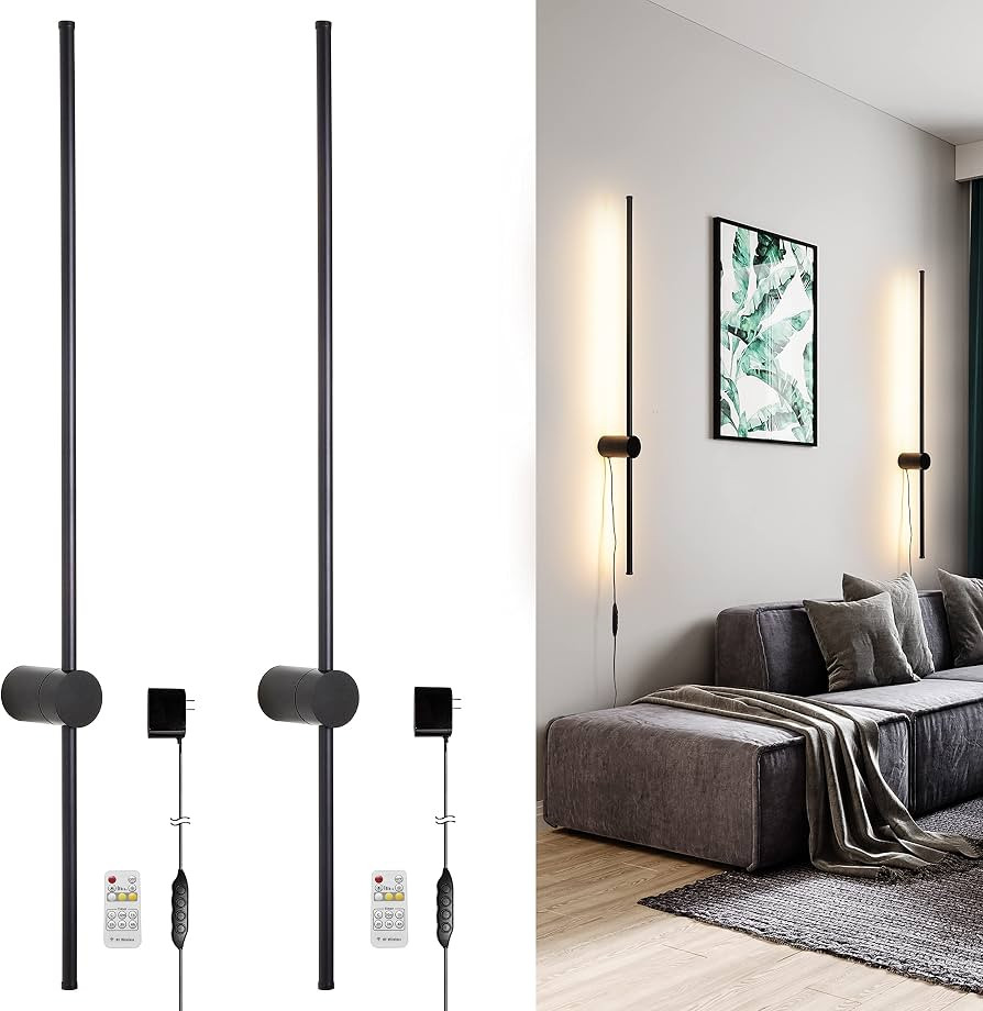 Ditoon RC Dimmable Modern Plug in Wall Sconce Set of Two LED Black Wall Lights with Dimmer 39.4 i... | Amazon (US)
