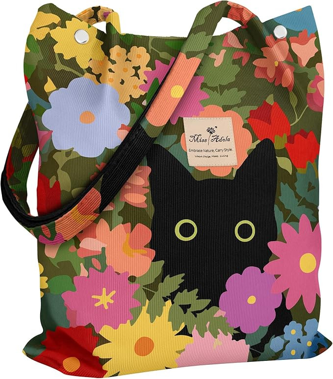 Corduroy Tote Bag for Women - Reusable Totes with Pocket & Buckle Cute Aesthetic Shoulder Bag for... | Amazon (US)