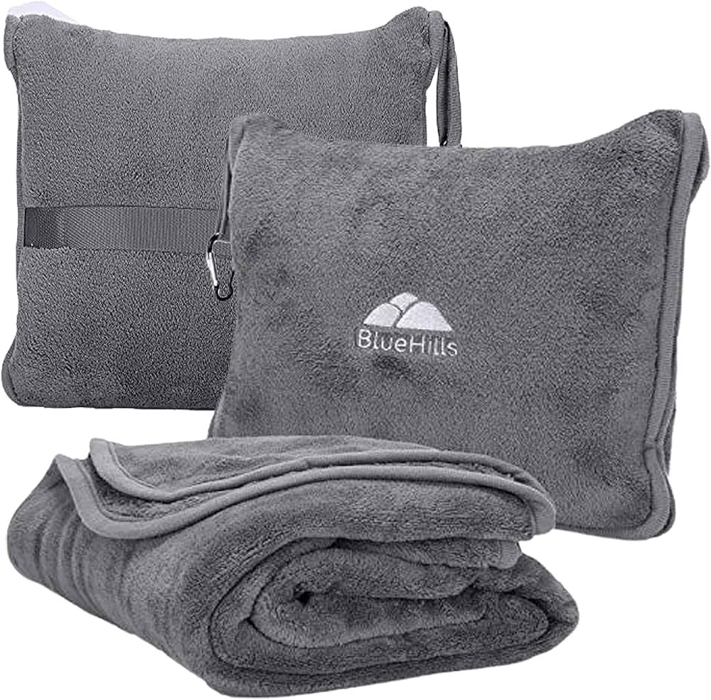 BlueHills Premium Soft Travel Blanket Pillow Airplane Flight Blanket Throw in Soft Bag Pillowcase... | Amazon (US)