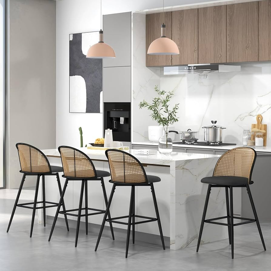 TYBOATLE Bar Stools Set of 4 Rattan Swivel 29" Height Barstools for Kitchen Counter Island Mid Ce... | Amazon (US)