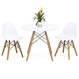 Best Choice Products Kids Mid-Century Modern Dining Room Round Table Set w/ 2 Armless Chairs - White | Amazon (US)