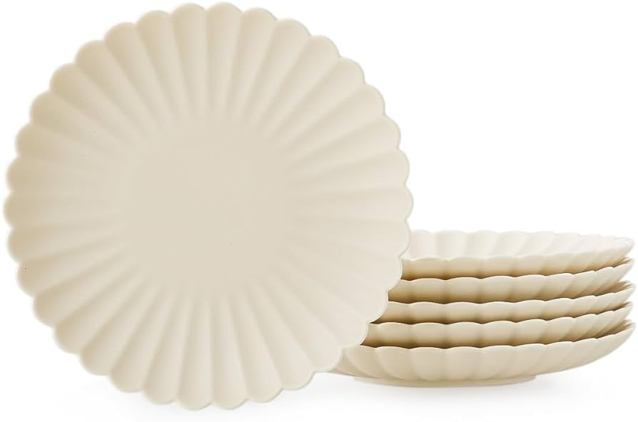 WENSHUO Daisy Dinner Plates Set of 6, 9-inch Round, Matte Crème | Amazon (US)