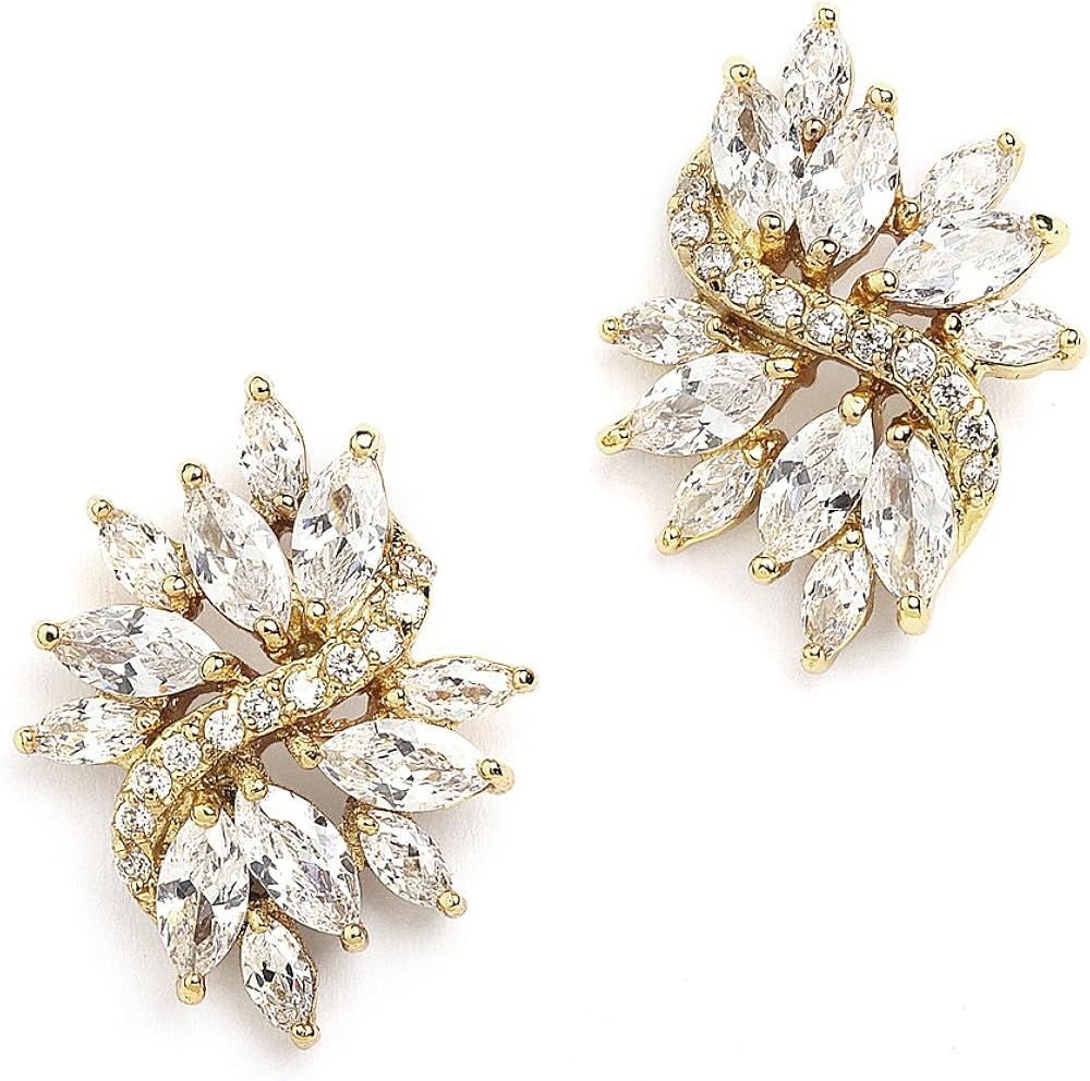 Amazon.com: Mariell Vintage Wedding Earrings for Brides with Marquis-Cut CZ Clusters - Genuine 14... | Amazon (US)