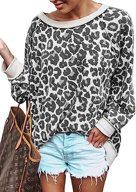 ECOWISH Women's Camouflage Print Casual Leopard Pullover Long Sleeve Sweatshirts Top Blouse | Amazon (US)