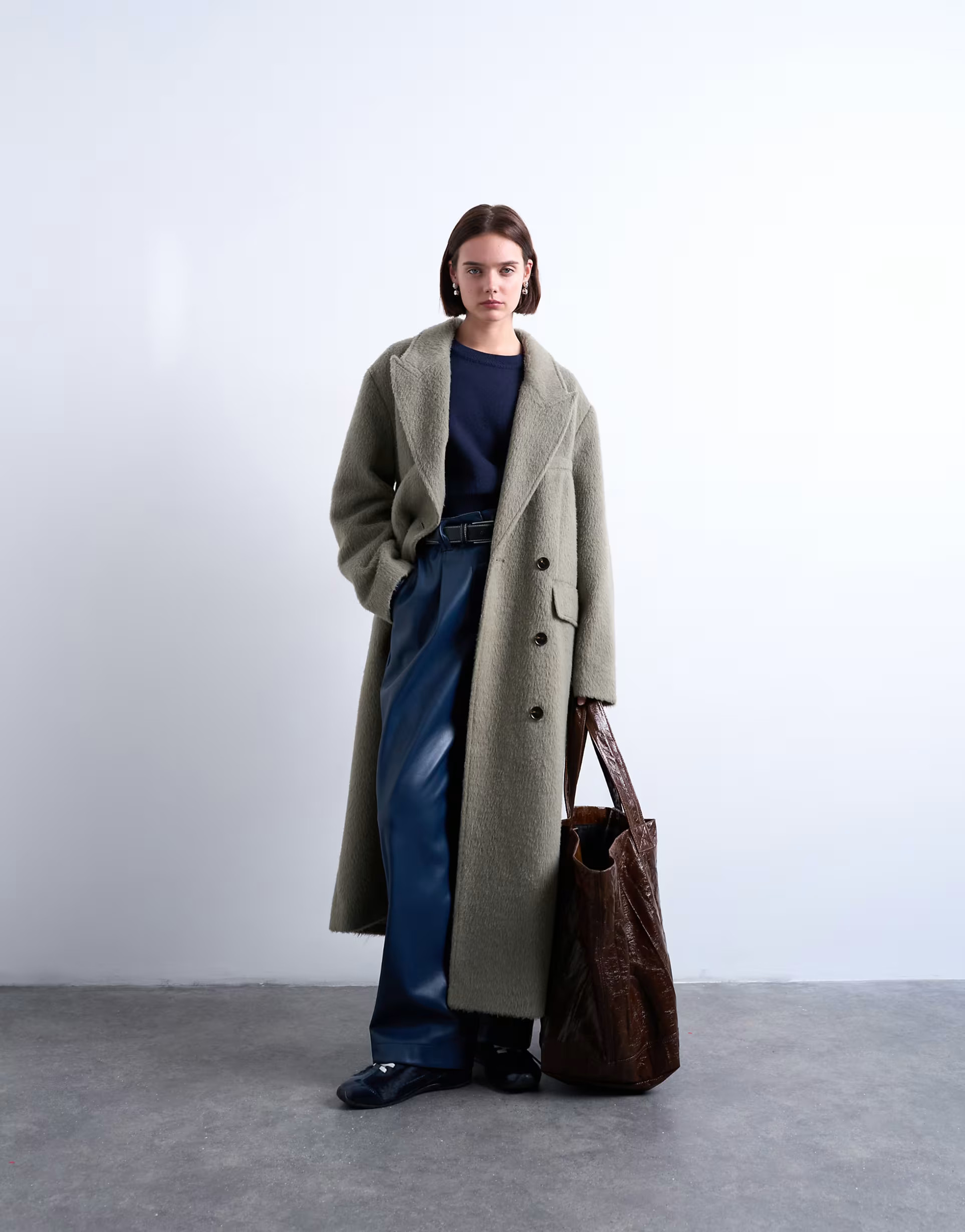 Topshop 3 button brushed wool blend coat in sage | ASOS (Global)