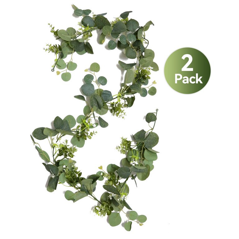Qissep 2 Pcs Artificial Eucalyptus Garland with Flowers,Hanging Plants,Faux Silver Dollar Eucalyp... | Walmart (US)