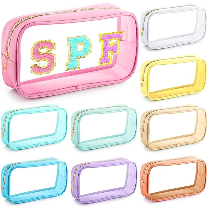 Cunno 9 Pcs Preppy Clear Makeup Bag DIY Chenille Letter Pouch Large Nylon Makeup Bag Travel Toile... | Amazon (US)