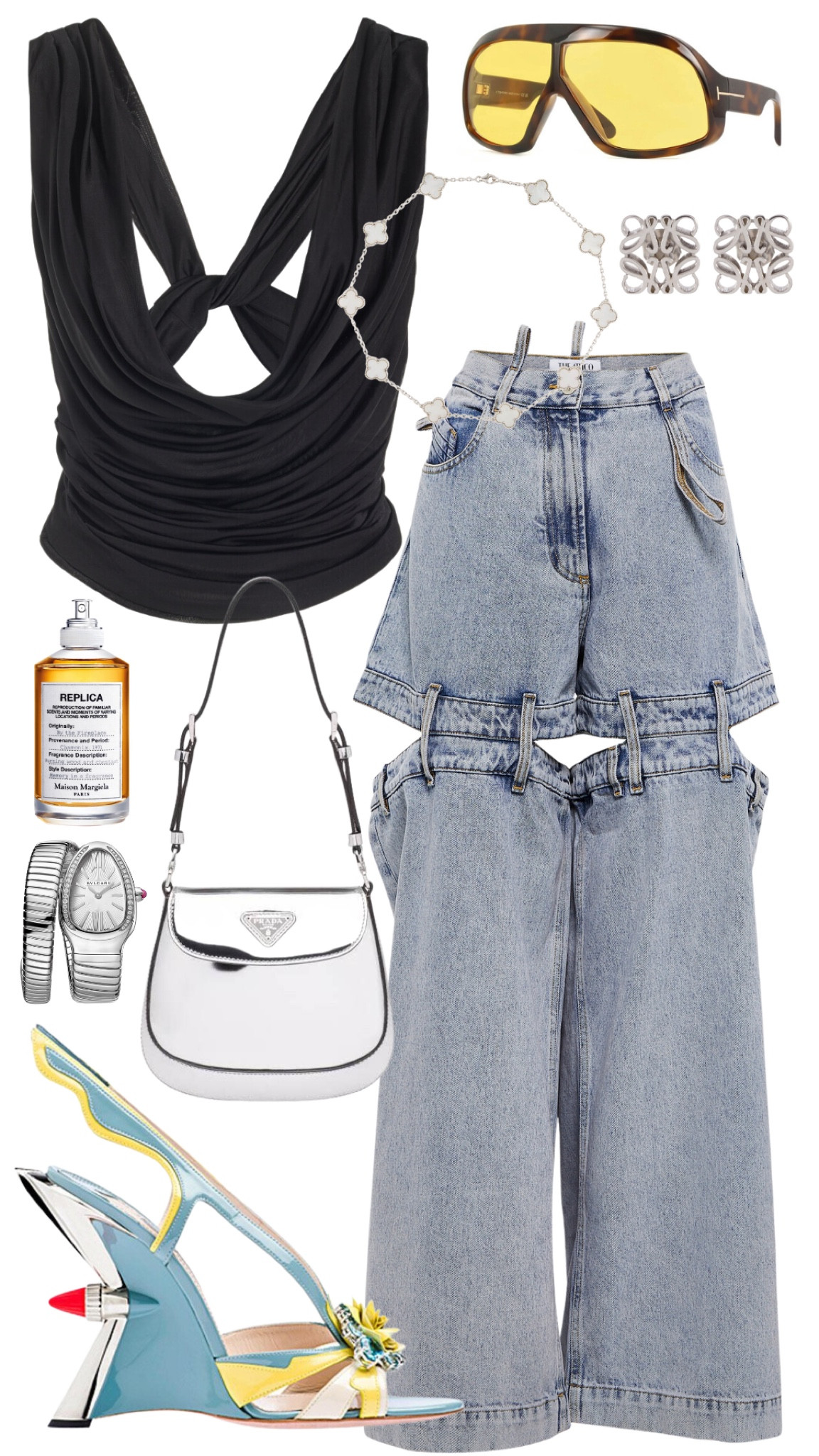 gauge81 top 
the attico jeans
prada s/s 2012 flame sandals 
prada mini cleo 
tom ford cassius sunglasses 
bulgari serpenti watch 
van cleef & arpels 10 motif mother of pearl vintage alhambra necklace 
loewe earrings 
maison margiela by the fireplace perfume 

#LTKstyletip #LTKbeauty #LTKFind