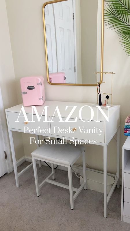 This desk can also be used as a vanity. It includes a stool and a detached compact mirror with led lights. 

I purchased this a year ago for my teens small bedroom and it works great in the space. 

She stores her make up and skin care in the drawers and uses the desk space to put her laptop and do home work. 

It was very easy to put together and has held up very well. 

#LTKVideo #LTKhome