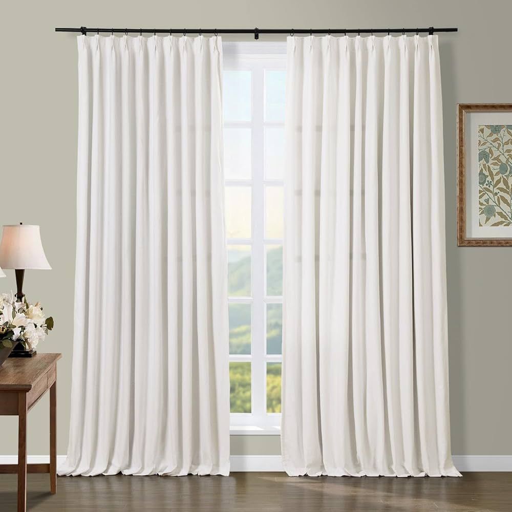 TWOPAGES Pinch Pleated Luxury Cotton Curtain 90 Inches Length Beige White Eco Friendly Curtain Li... | Amazon (US)